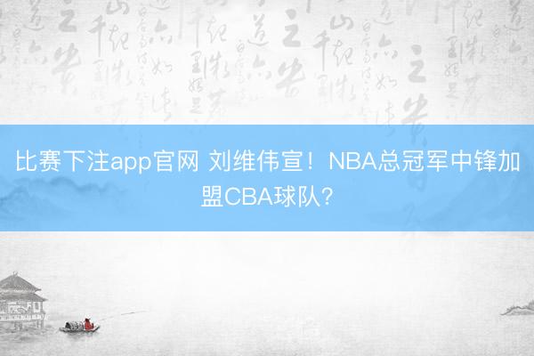 比赛下注app官网 刘维伟宣！NBA总冠军中锋加盟CBA球队？
