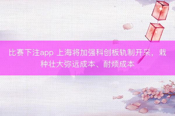 比赛下注app 上海将加强科创板轨制开采，栽种壮大弥远成本、耐烦成本