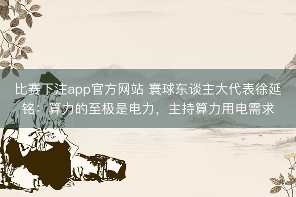 比赛下注app官方网站 寰球东谈主大代表徐延铭：算力的至极是电力，主持算力用电需求