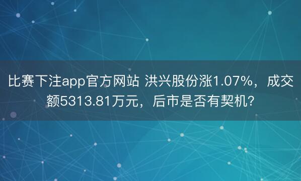 比赛下注app官方网站 洪兴股份涨1.07%，成交额5313.81万元，后市是否有契机？