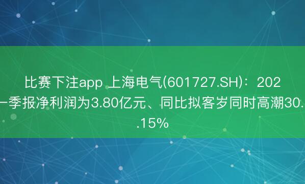 比赛下注app 上海电气(601727.SH)：2026年一季报净利润为3.80亿元、同比拟客岁同时高潮30.15%