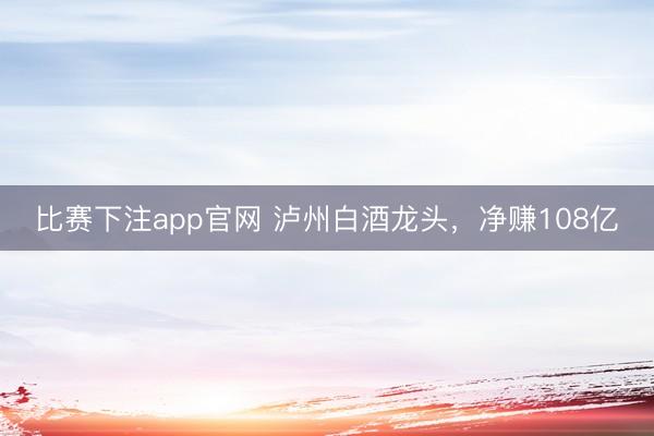 比赛下注app官网 泸州白酒龙头，净赚108亿