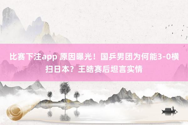 比赛下注app 原因曝光！国乒男团为何能3-0横扫日本？王皓赛后坦言实情
